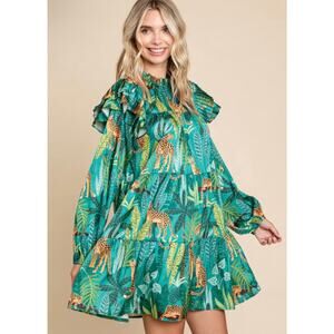 Jodifl Godiva Satin Print Dress Green Size Large